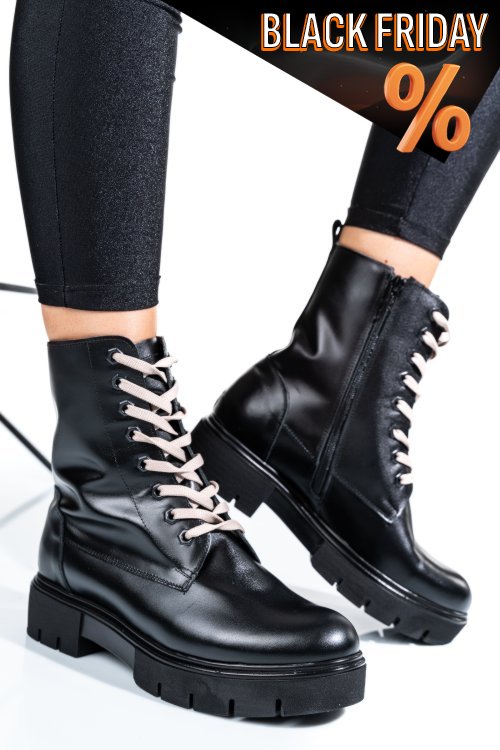 Fekete természetes bőr bakancs 1s7h31