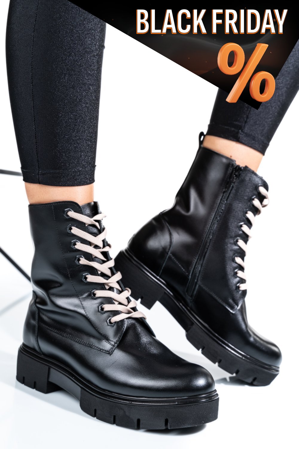 Fekete természetes bőr bakancs 1s7h31