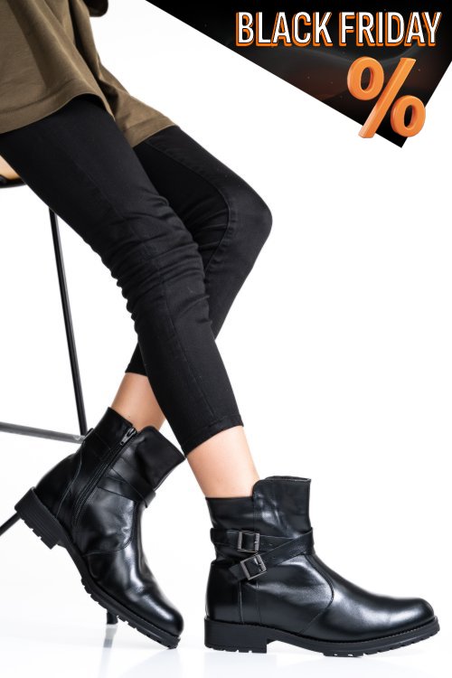 Fekete természetes bőr bakancs 0s7h80