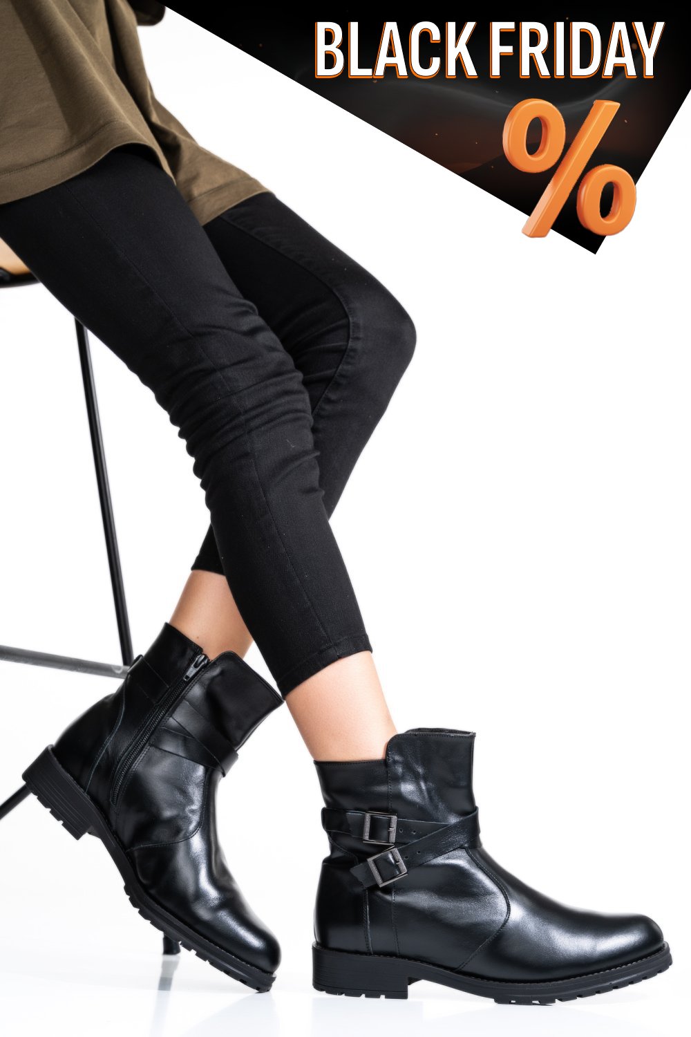 Fekete természetes bőr bakancs 0s7h80