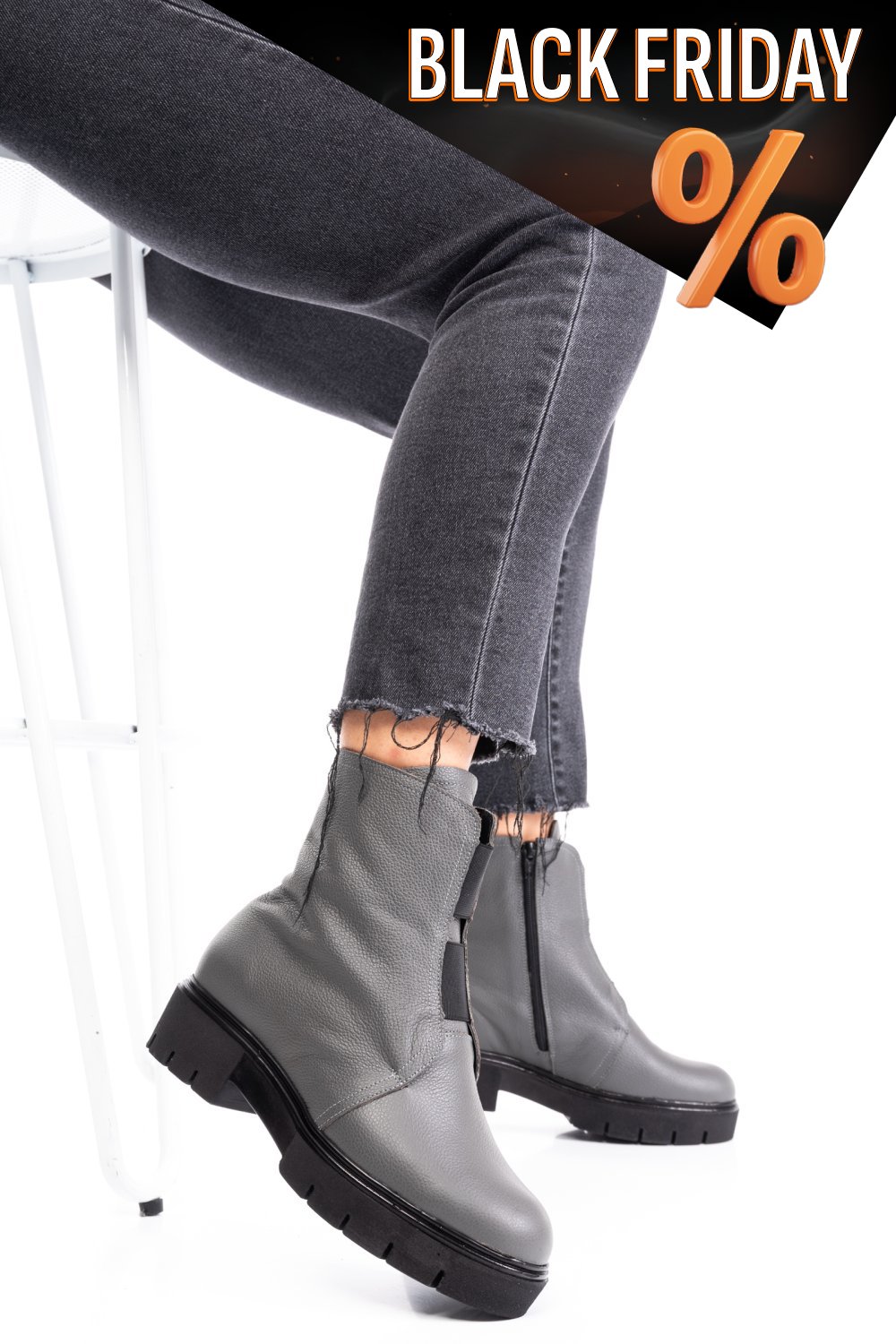 Szürke természetes bőr bakancs 1s7h70-imb