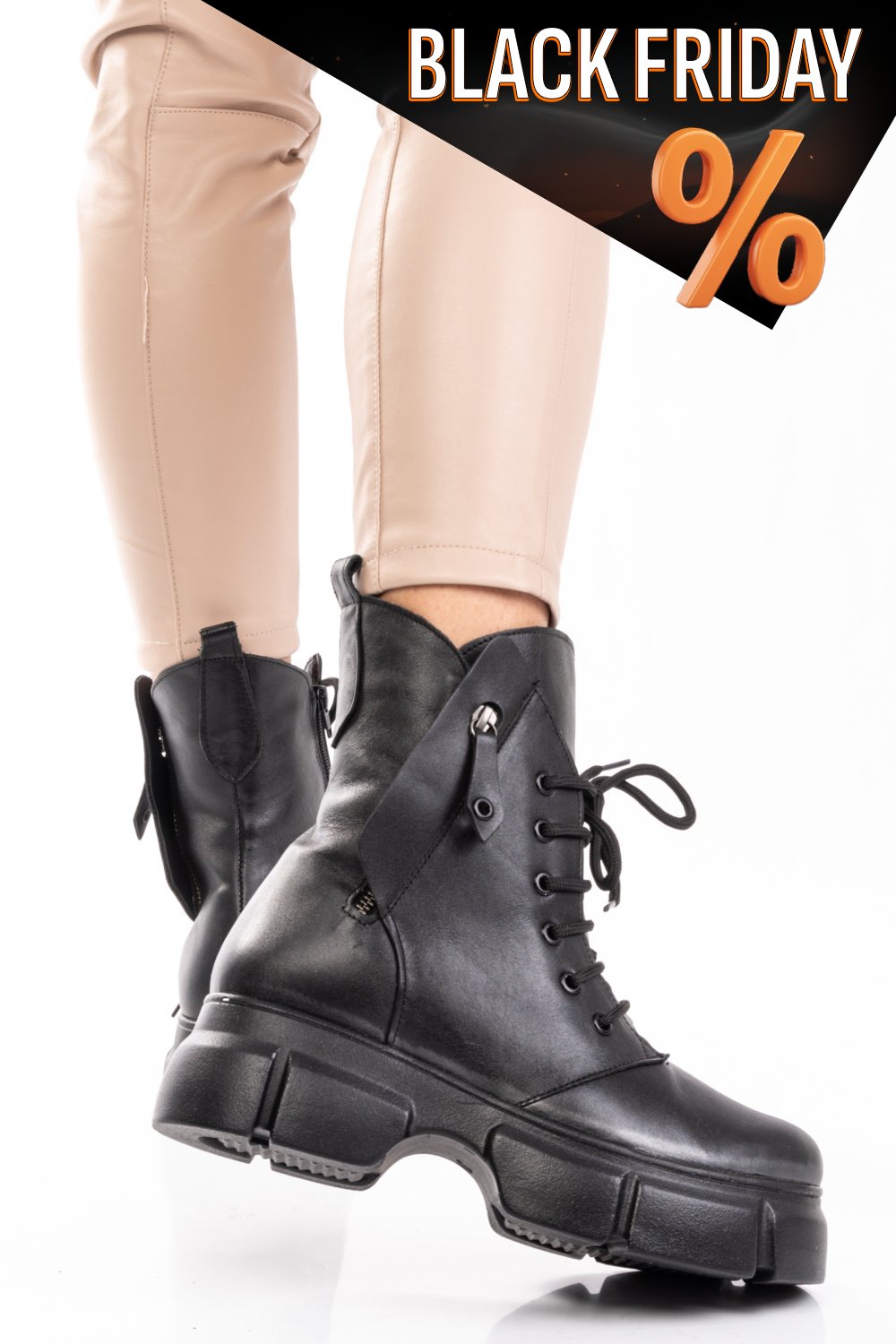 Fekete természetes bőr bakancs 9s7h63-a