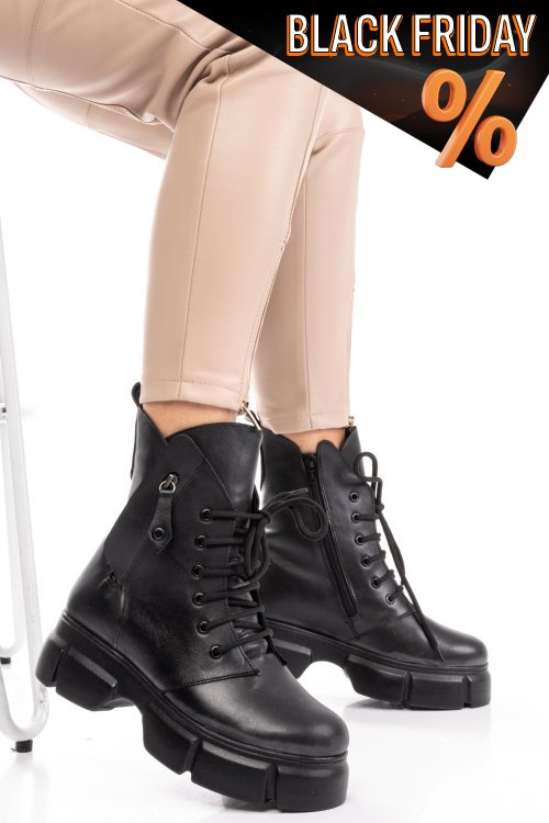 Fekete természetes bőr bakancs 9s7h63-a