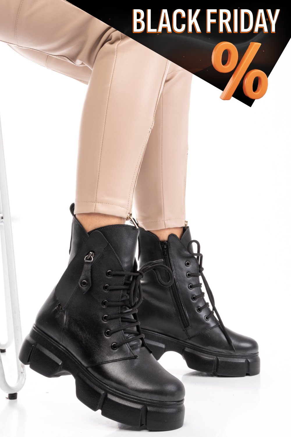 Fekete természetes bőr bakancs 9s7h63-a