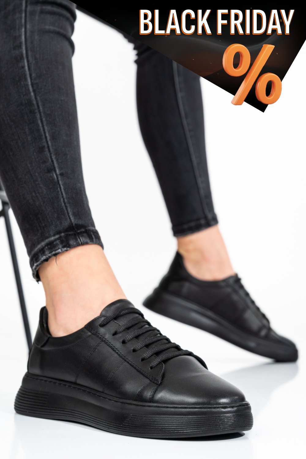 Fekete természetes bőr sport cipők 7s7h206