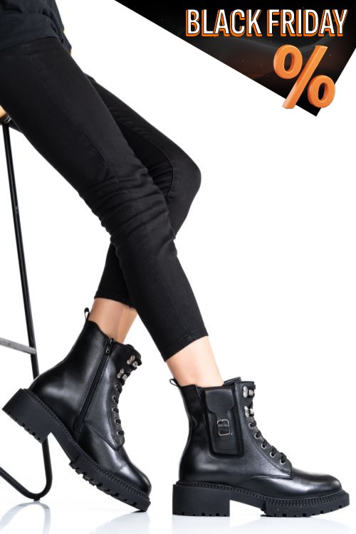 Fekete természetes bőr bakancs 3s7h89