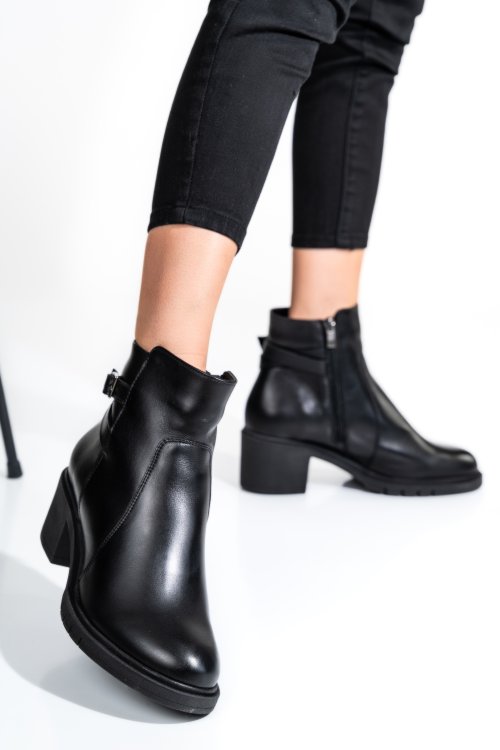 Fekete természetes bőr bokacsizma 4s7h26
