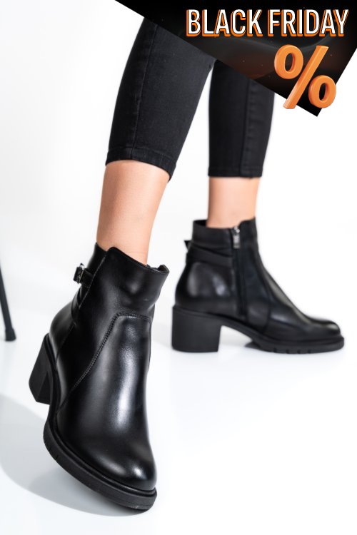 Fekete természetes bőr bokacsizma 4s7h26