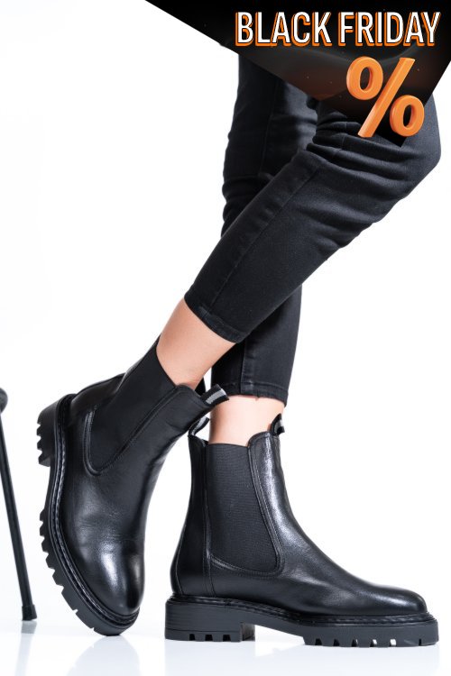 Fekete természetes bőr bakancs 1s7h018-6410