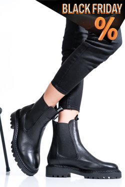 Fekete természetes bőr bakancs 1s7h018-6410