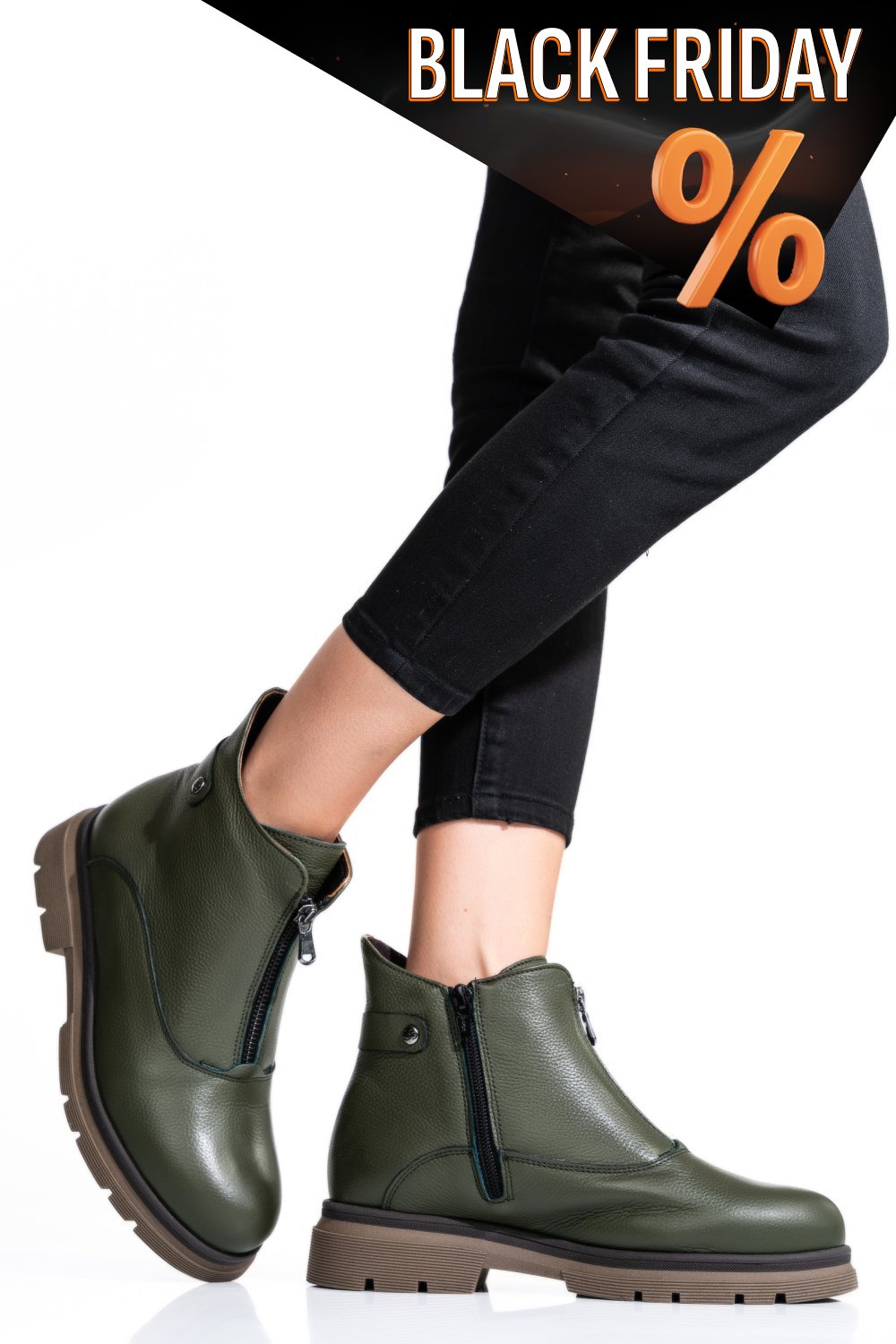 Zöld természetes bőr bakancs 2s7h32-035fl