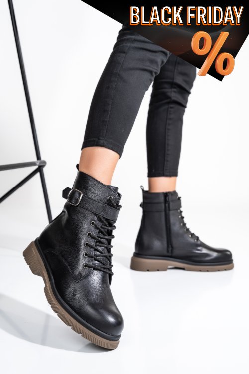 Fekete természetes bőr bakancs 2s7h32-034fl