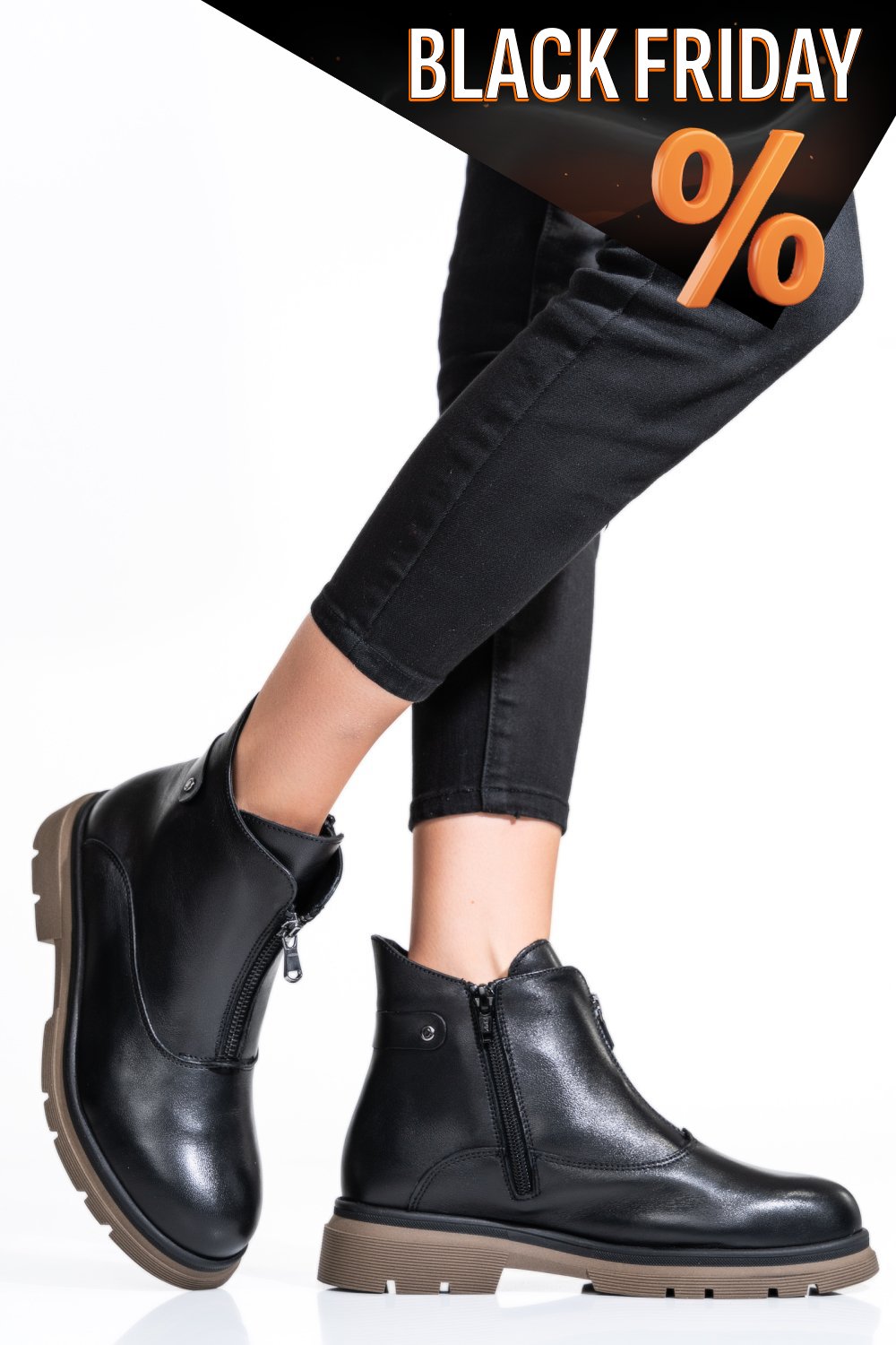 Fekete természetes bőr bakancs 2s7h32-035np