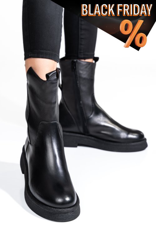 Fekete természetes bőr csizma 2s7h32-051np