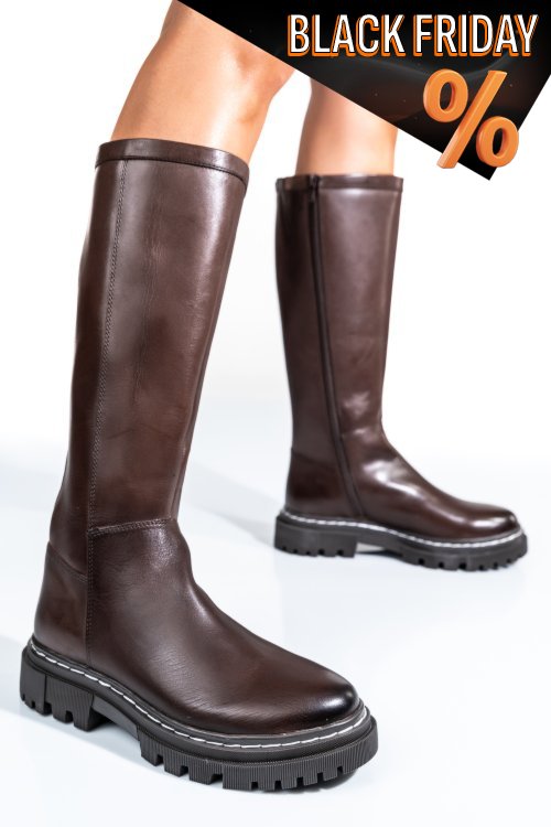 Barna természetes bőr csizma bs7hb06-3206