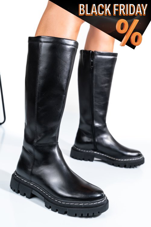 Fekete természetes bőr csizma bs7hb06-3206