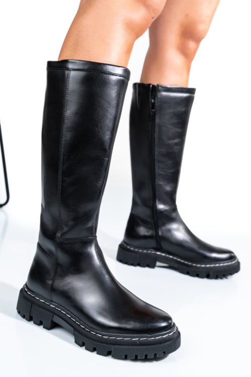 Fekete természetes bőr csizma bs7hb06-3206