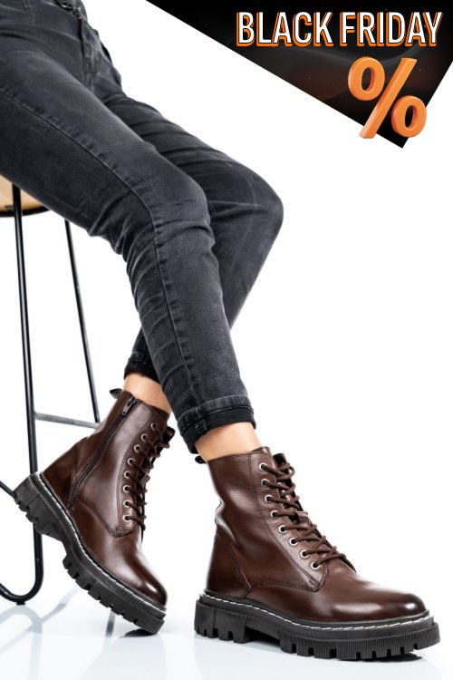 Barna természetes bőr bakancs vs7hb06-3201