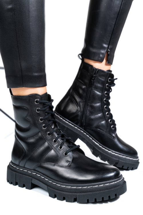 Fekete természetes bőr bakancs vs7hb06-3202