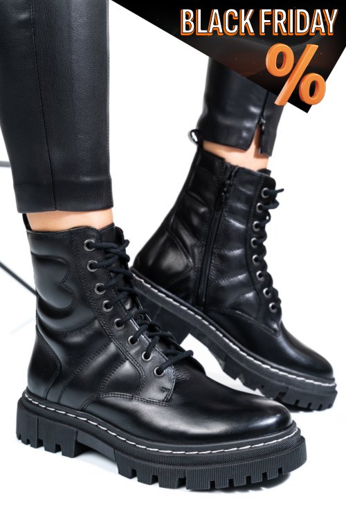 Fekete természetes bőr bakancs vs7hb06-3202