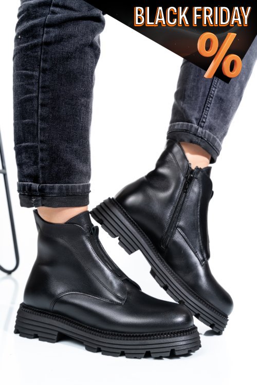 Fekete természetes bőr bakancs 4s7h23