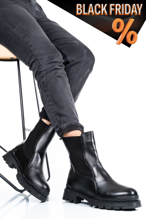 Fekete természetes bőr bakancs 4s7h21