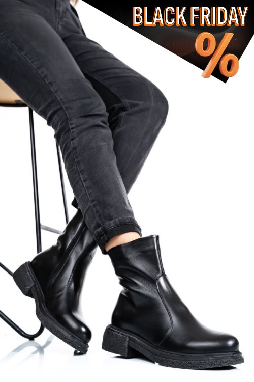 Fekete természetes bőr bakancs 4s7h24