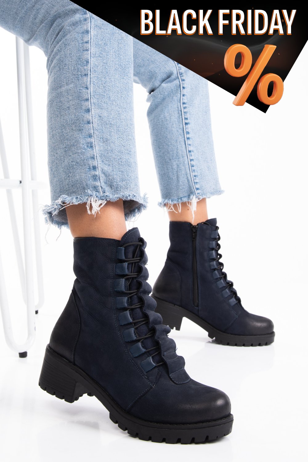 Tengerészkék természetes bőr bakancs 1s7h82859nbk