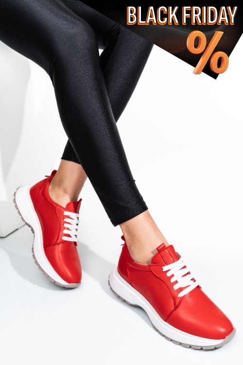 Piros természetes bőr sport cipők 2s7h41-613np