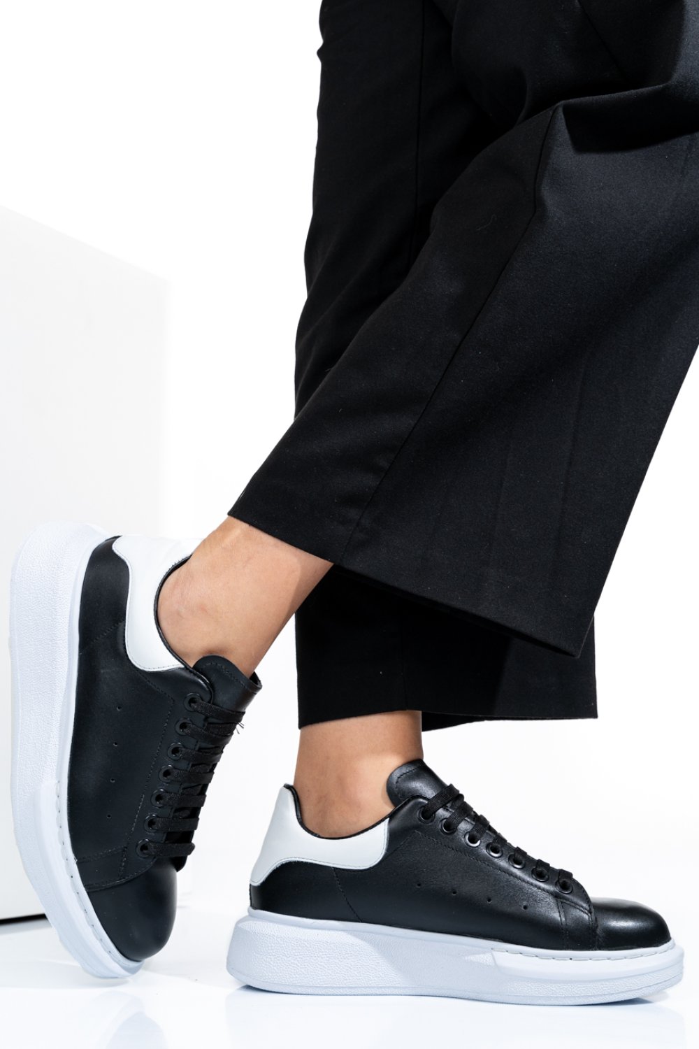 Fekete természetes bőr sport cipők 4s7h42