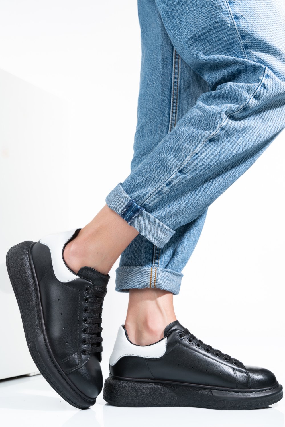 Fekete természetes bőr sport cipők 4s7h42