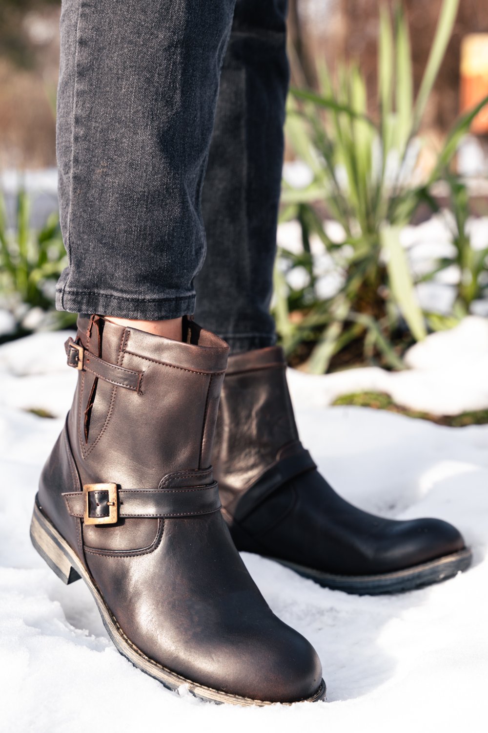 Barna természetes bőr bakancs es7hnza