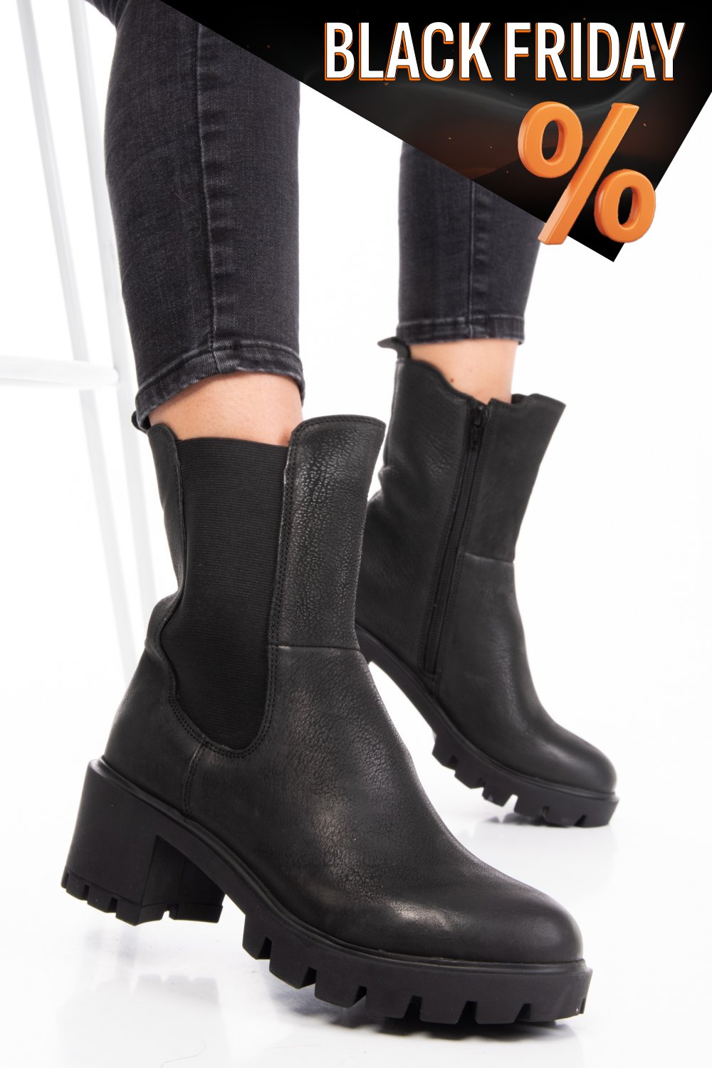 Fekete természetes bőr bakancs 8s7h799