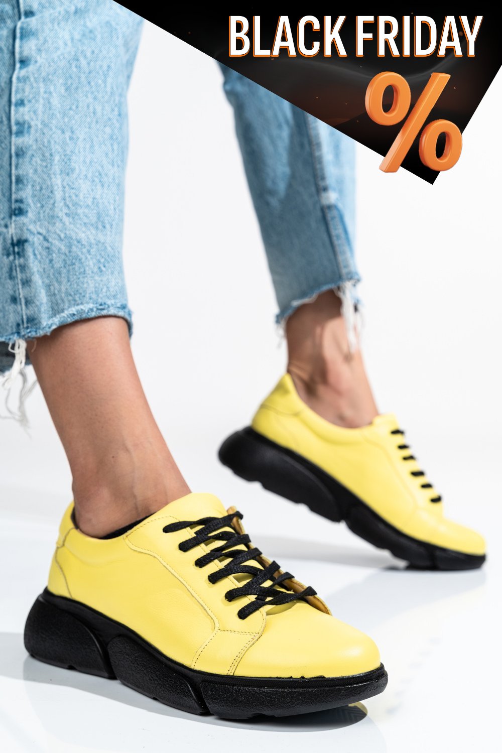 Sárga természetes bőr sport cipők 3s7h011b