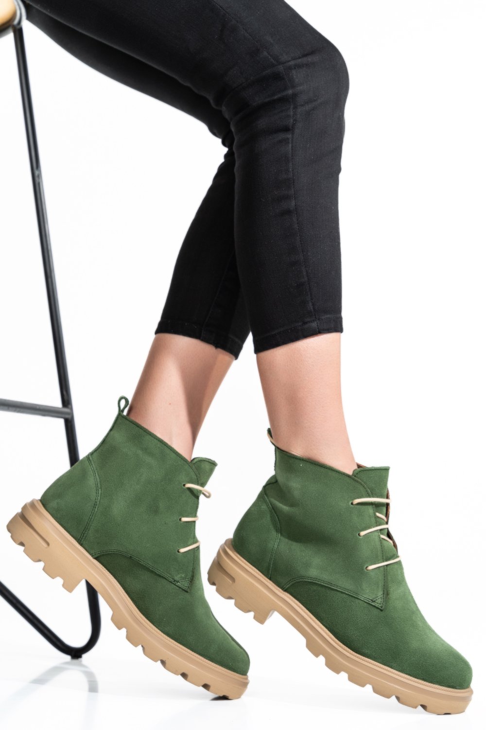 Zöld természetes bőr bakancs 2s7h32-004sp