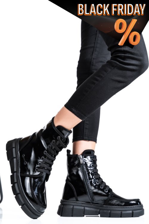 Fekete természetes bőr bakancs 2s7h02