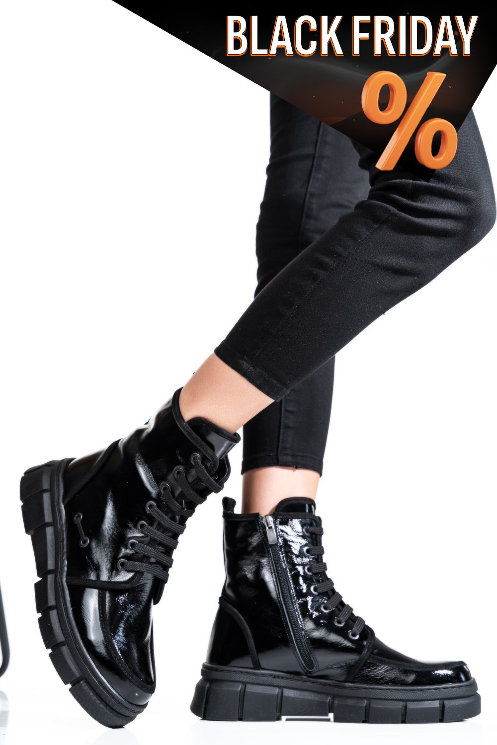 Fekete természetes bőr bakancs 2s7h02