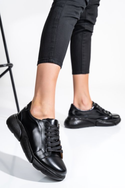 Fekete természetes bőr sport cipők 3s7h011b