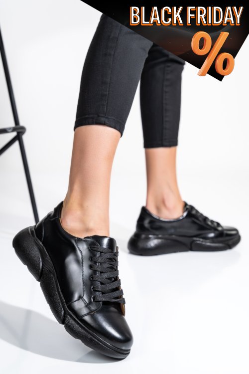 Fekete természetes bőr sport cipők 3s7h011b