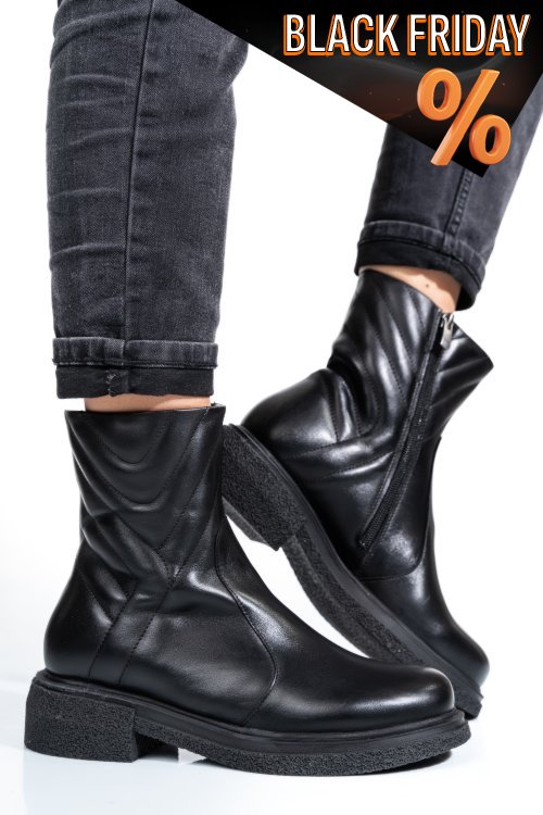 Fekete természetes bőr bakancs 4s7h24