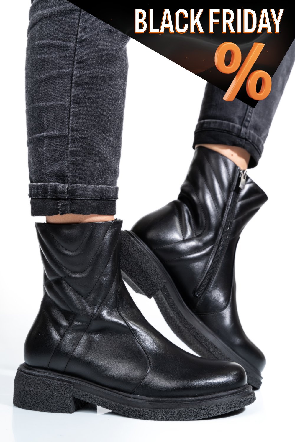 Fekete természetes bőr bakancs 4s7h24