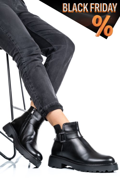 Fekete természetes bőr bakancs 4s7h34