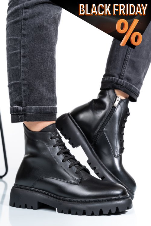 Fekete természetes bőr bakancs 4s7h22