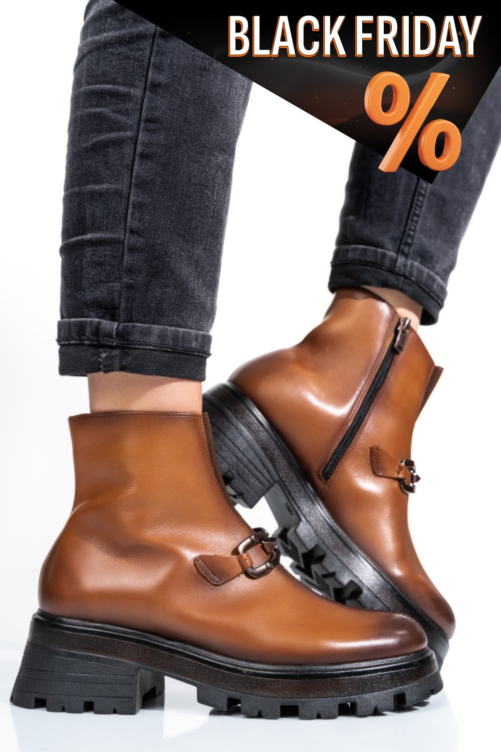 Barna természetes bőr bakancs 4s7h29