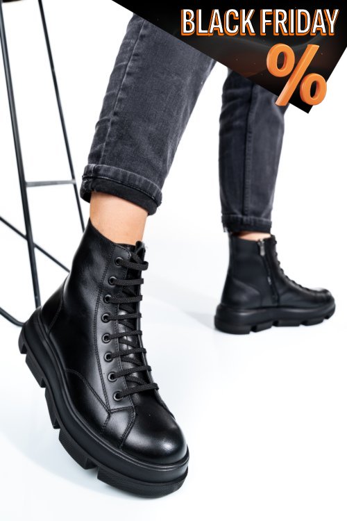 Fekete természetes bőr bakancs 4s7h28