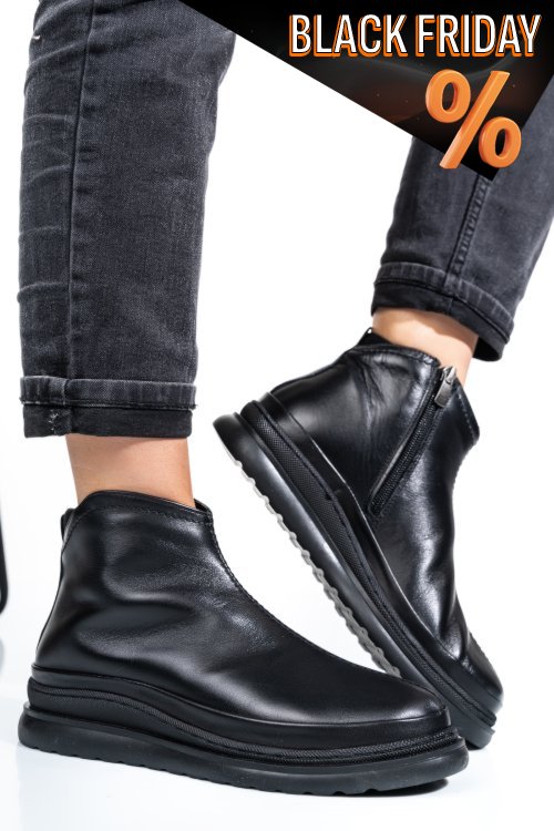 Fekete természetes bőr bakancs 4s7h20