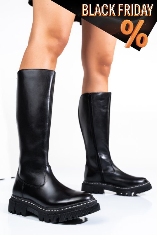 Fekete természetes bőr csizma bs7hb06-3207