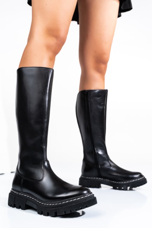 Fekete természetes bőr csizma bs7hb06-3207